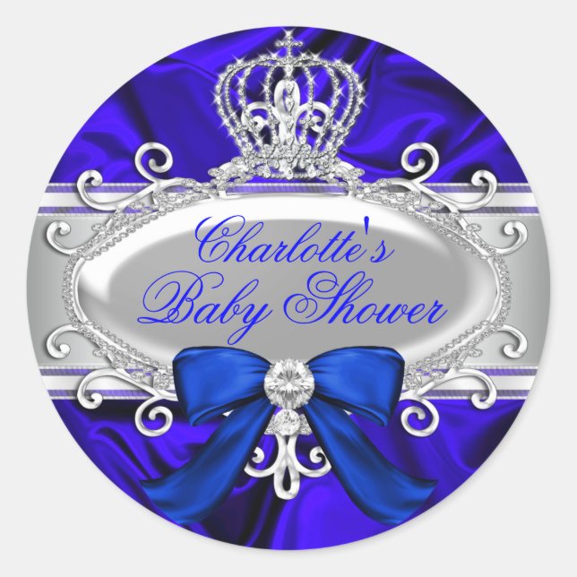 Little Prince Royal Blue Baby Duschaufkleber Runder Aufkleber (Vorderseite)