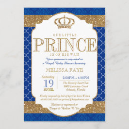 Little Prince Royal Blue Gold Baby Dusche Einladung