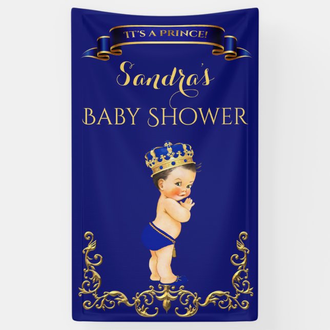 Little Prince Royal Blue Gold Crown Banner (Vertikal)