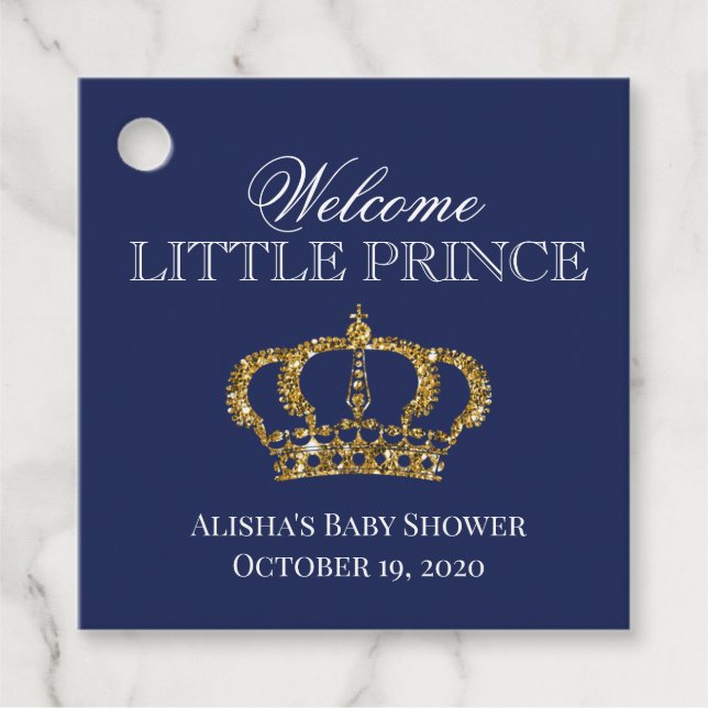 Little Prince Royal Blue und Gold Baby Dusche Geschenkanhänger (Vorderseite)