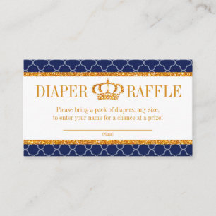 Little Prince Royal Navy Blue & Gold Diaper Raffle Begleitkarte