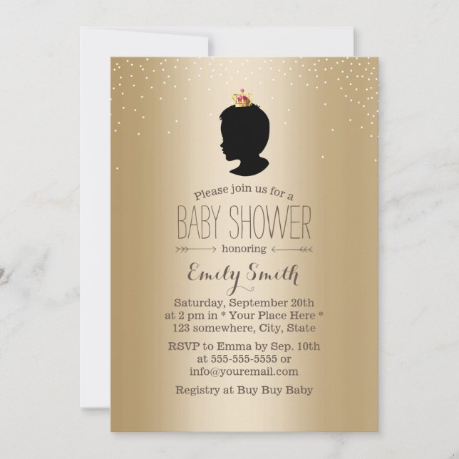 Little Prince Silhouette Gold Metallic Babydusche Einladung (Vorderseite)
