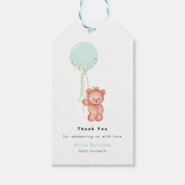 Little Prince Teddy Bear Baby Dusche Vielen Dank Geschenkanhänger (Vorderseite)