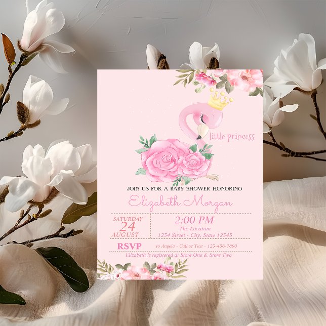 Little Princess, Baby Flamingo Floral Baby Dusche Einladung (Von Creator hochgeladen)
