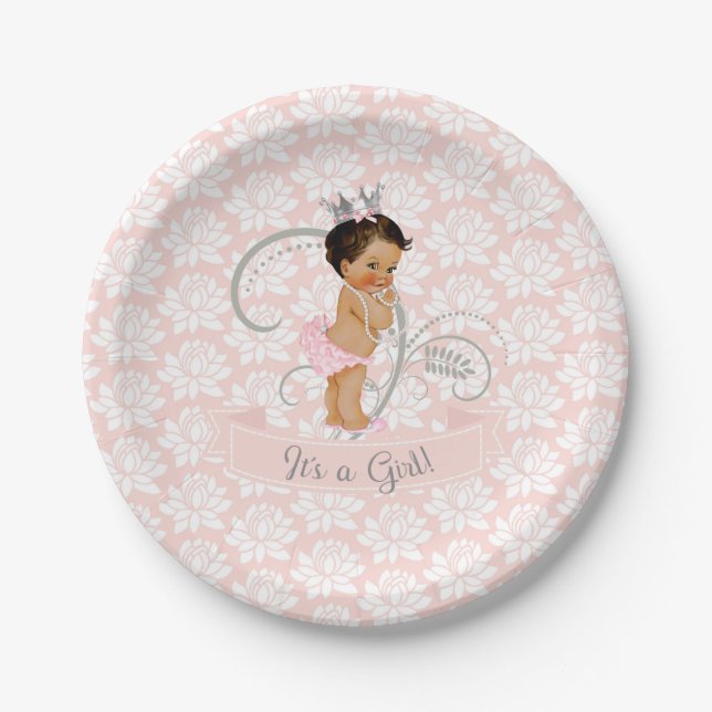 Little Princess Baby Girl Blush Pink & Silver Pappteller (Vorderseite)