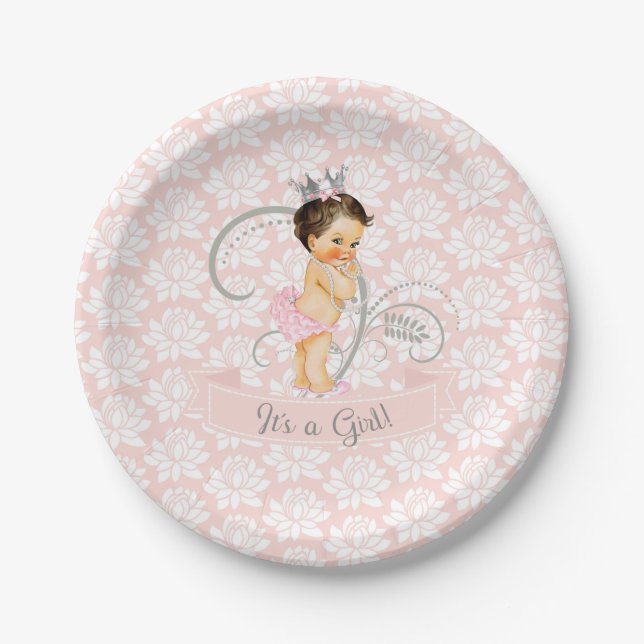 Little Princess Baby Girl Blush Pink & Silver Pappteller (Vorderseite)