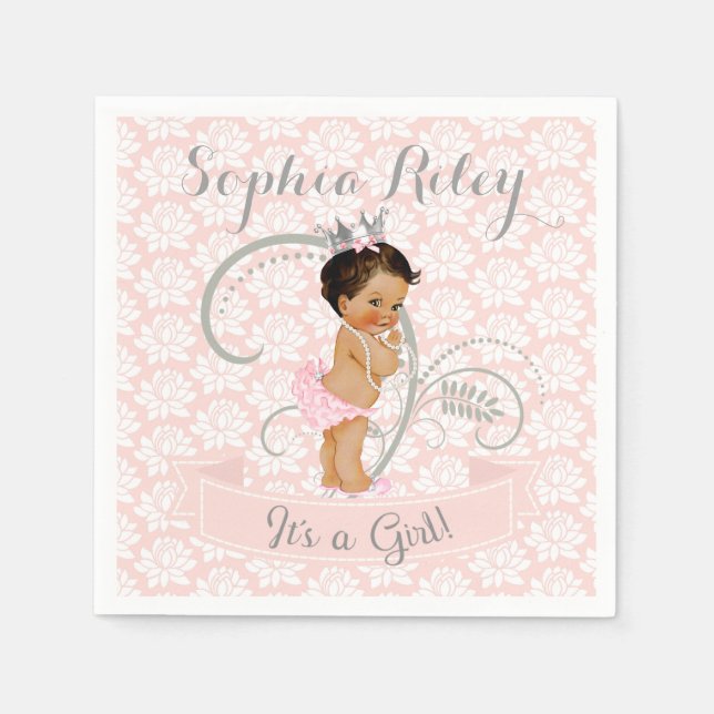 Little Princess Baby Girl Blush Pink & Silver Serviette (Vorderseite)