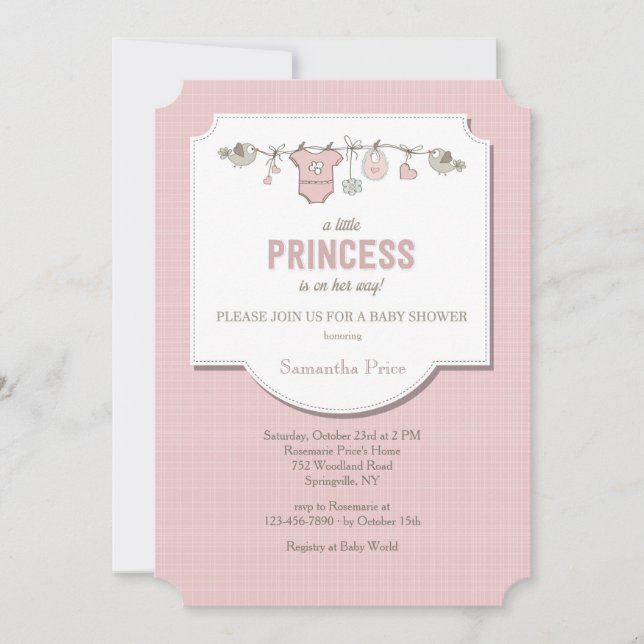 Little Princess Baby Girl Dusche Einladung (Vorderseite)