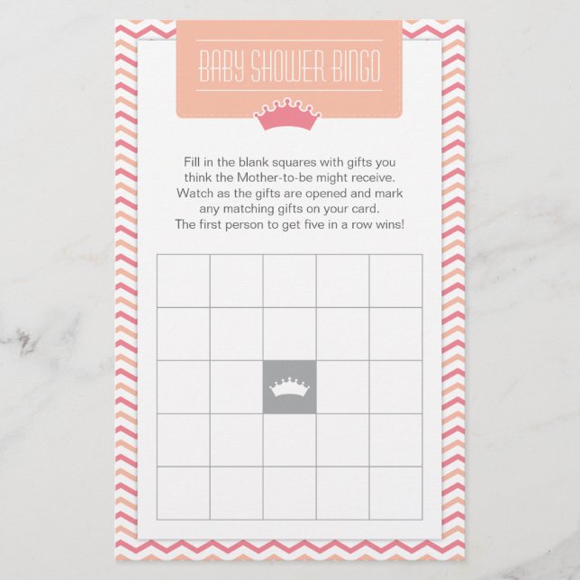 Little Princess Baby Shower Bingo Game Card Briefpapier (Vorderseite)