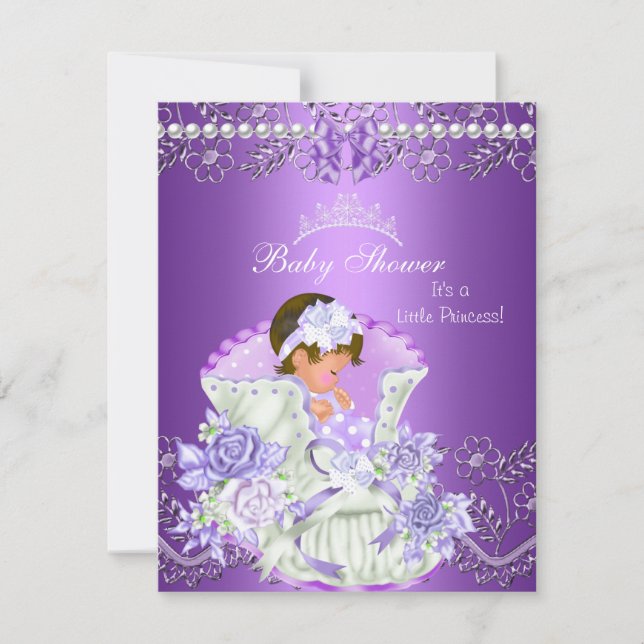 Little Princess Baby Shower Girl Lila Tiara 3 Einladung (Vorderseite)