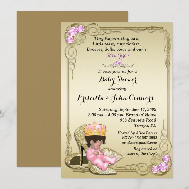 Little Princess Baby Shower Invitation, Gold Einladung (Vorne/Hinten)
