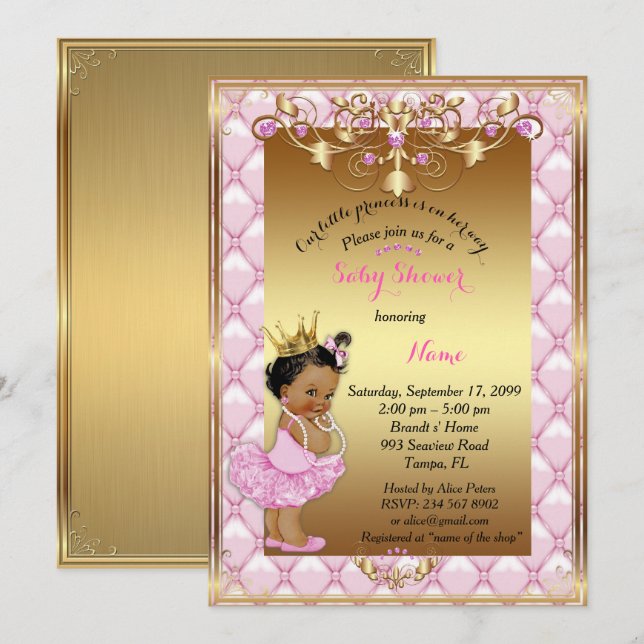 Little Princess, Baby Shower Invitation, Gold Einladung (Vorne/Hinten)