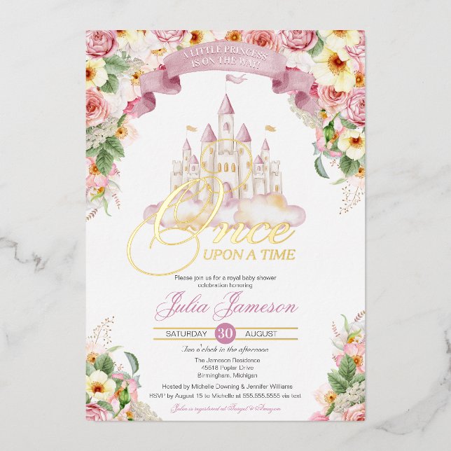 Little Princess Castle Babydusche Märchen Folieneinladung (Vorderseite)