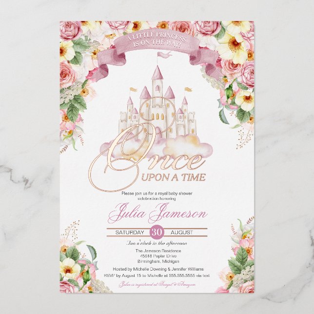 Little Princess Castle Babydusche Märchen Folieneinladung (Vorderseite)