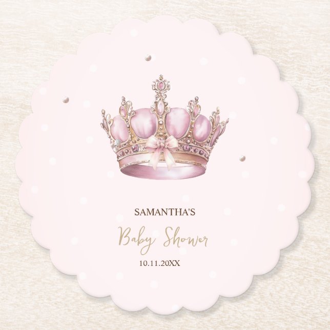 Little Princess Crown Pearls Dots Baby Shower Untersetzer (Vorderseite)