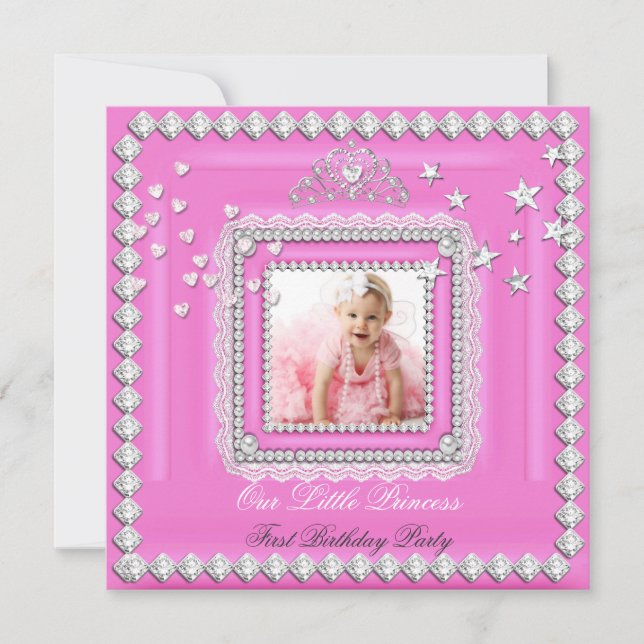 Little Princess First Birthday Party Foto Einladung (Vorderseite)