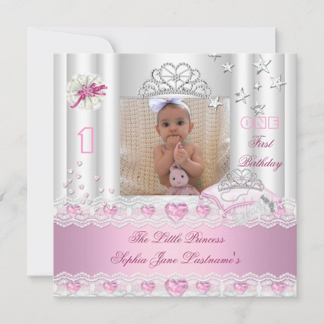 Little Princess First Birthday Party Foto Einladung (Vorderseite)