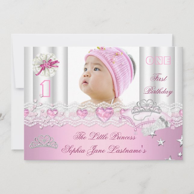 Little Princess First Birthday Party Foto Einladung (Vorderseite)