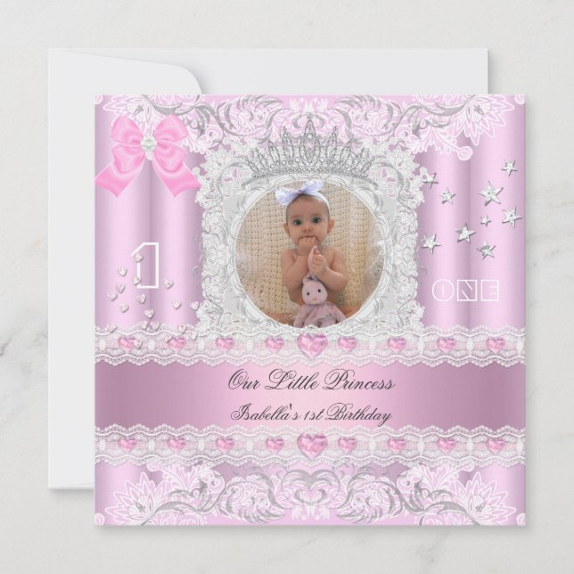 Little Princess First Birthday Party Foto Einladung (Vorderseite)