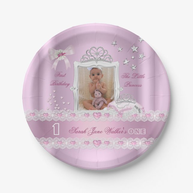 Little Princess First Birthday Party Foto Plate Pappteller (Vorderseite)