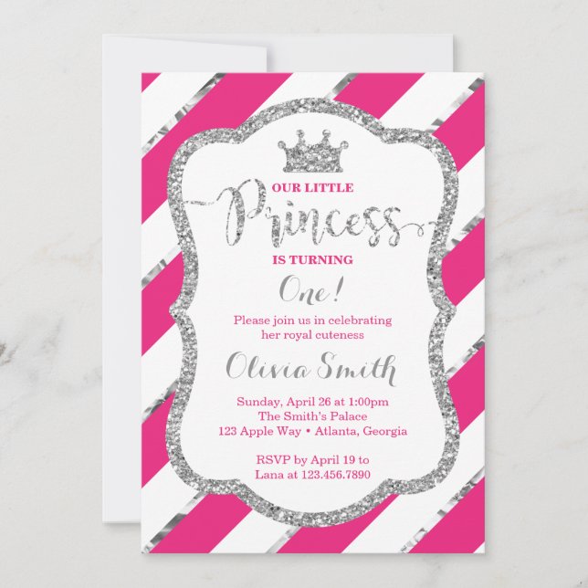 Little Princess Geburtstagseinladung Pink Silver Einladung (Vorderseite)