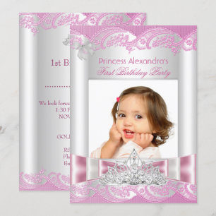 Little Princess Girl First Birthday Party Foto Einladung