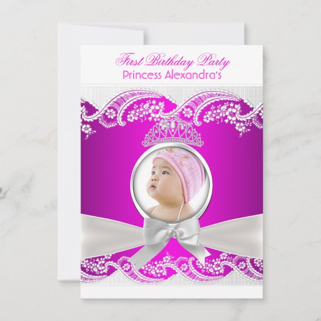 Little Princess Girl First Birthday Party Foto Einladung (Vorderseite)