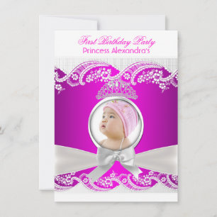 Little Princess Girl First Birthday Party Foto Einladung