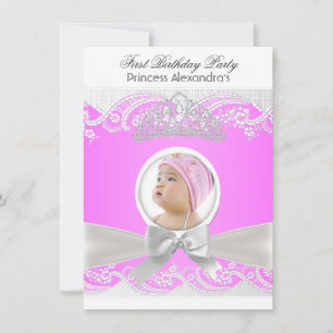 Little Princess Girl First Birthday Party Foto Einladung