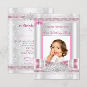 Little Princess Girl First Birthday Party Foto Einladung