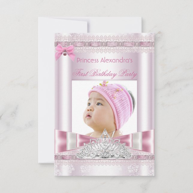 Little Princess Girl First Birthday Party Foto Einladung (Vorderseite)