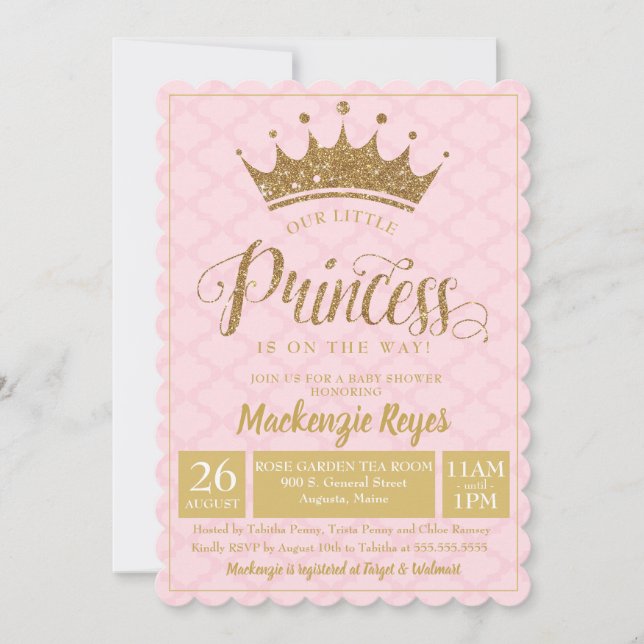 Little Princess Gold Crown Baby Shower Einladung (Vorderseite)