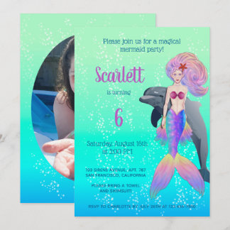 Little Princess Mermaid Bubbles Birthday Foto Einladung