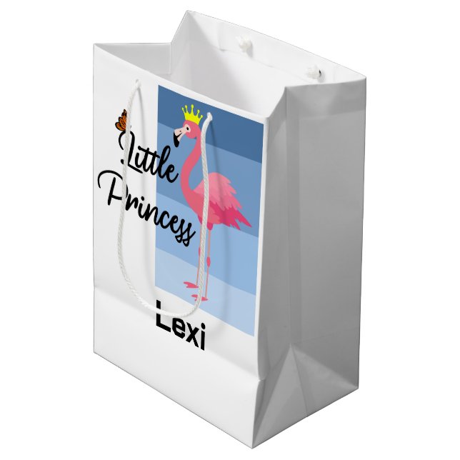 Little Princess Pink Flamingo Design - Geschenkbeu Mittlere Geschenktüte (Vorderseite Schrägansicht)