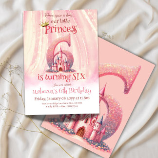 Little Princess Pink Girl 6. Geburtstag Einladung