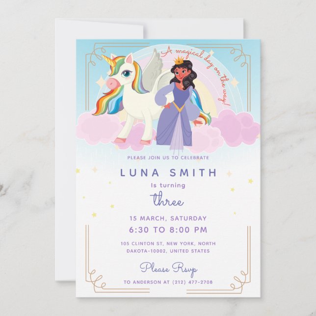 Little Princess Unicorn Farbenfroher Regenbogen Ge Einladung (Vorderseite)