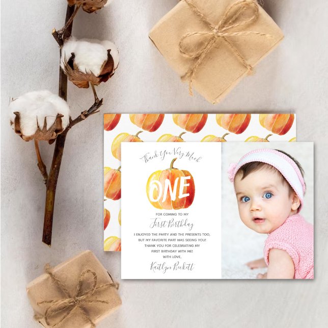 Little Pumpkin 1. Geburtstag Foto Dankeskarte (Von Creator hochgeladen)
