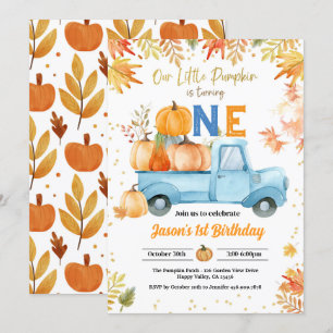 Little Pumpkin 1. Geburtstag Party Boy Blue Truck Einladung