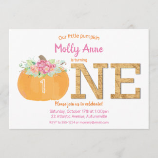 Little Pumpkin 1st Birthday Girl Fall Floral Einladung