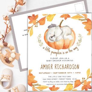 Little Pumpkin Autumn Elephant Boy Baby Shower Einladungspostkarte