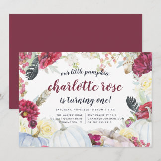 Little Pumpkin | Autumn Floral Birthday Party Einladung