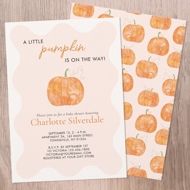 Little Pumpkin Autumn Herbst Babydusche Einladung (A Little Pumpkin is on the Way autumn fall themed personalized baby shower invitation)