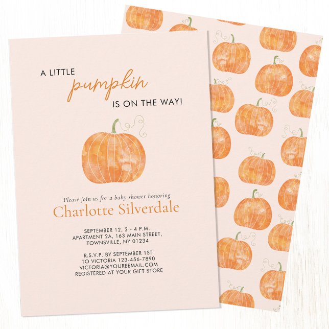 Little Pumpkin Autumn Herbst Babydusche Einladung (Pumpkin autumn fall watercolor personalized baby shower invitation)