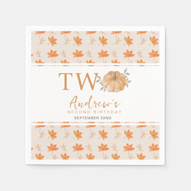 Little Pumpkin Autumn Leaf Herbst 2. Geburtstag Serviette (Vorderseite)