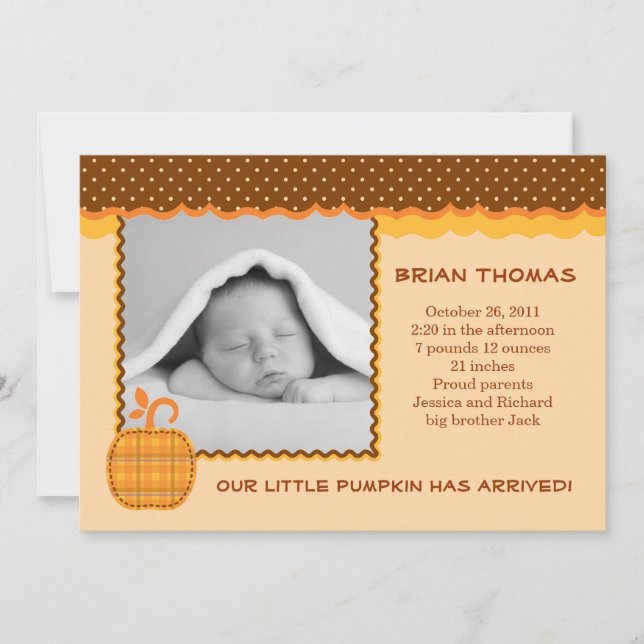 Little Pumpkin Baby Birth Foto Ankündigung (Vorderseite)