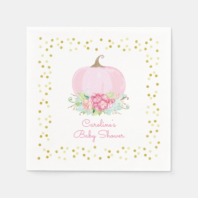 Little Pumpkin Baby Dusche Aquarell Pink Gold Serviette (Vorderseite)