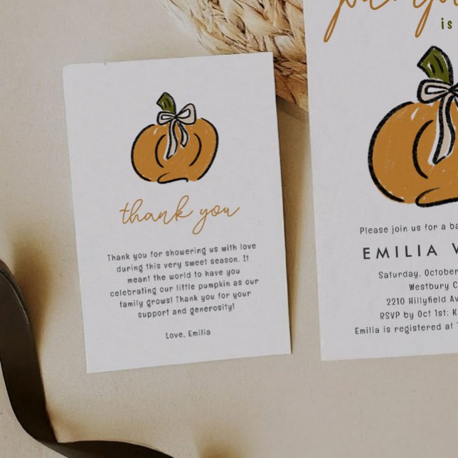 Little Pumpkin Baby Dusche Danke (Cute little pumpkin Baby Shower flat Thank You card.)
