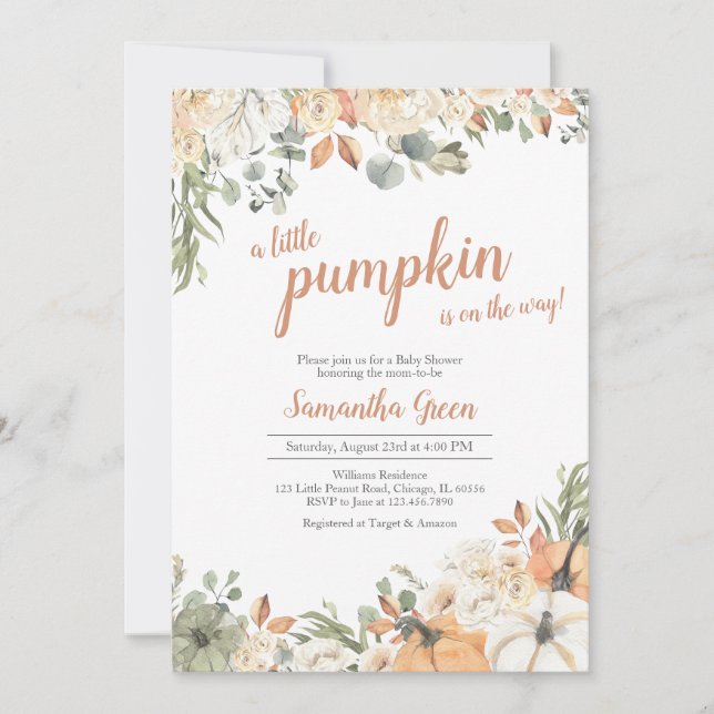 Little Pumpkin Baby Dusche Einladung (Vorderseite)