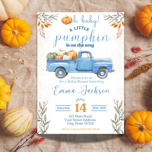 Little Pumpkin Baby Dusche Einladung Blue Truck (Von Creator hochgeladen)