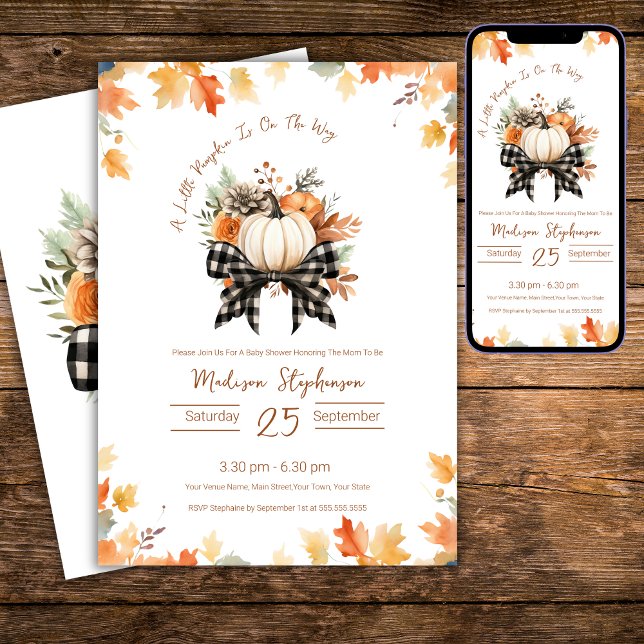 Little Pumpkin Baby Dusche Floral & Buffalo Karier Einladung (Von Creator hochgeladen)